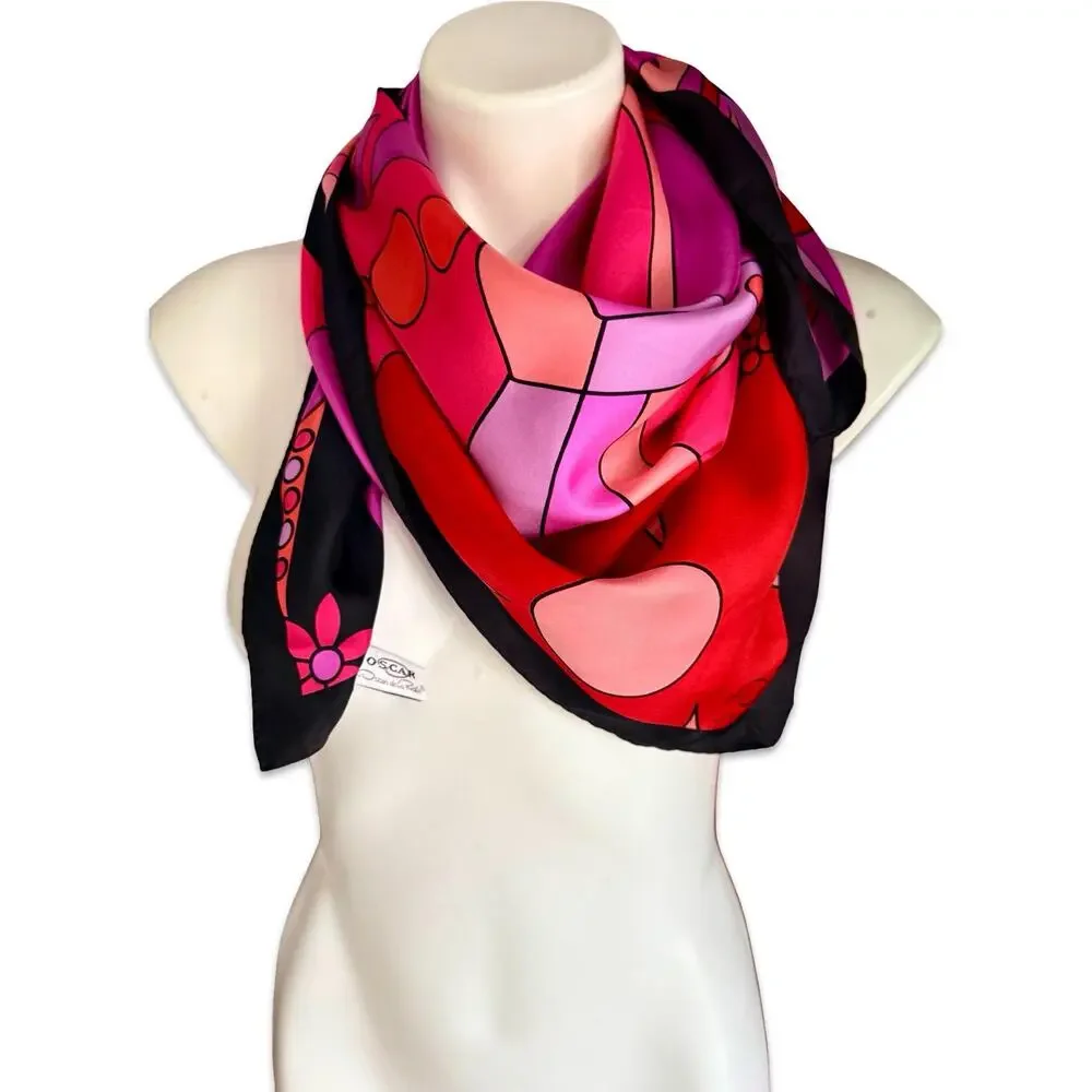 Vintage Oscar by Oscar de la Renta Silk Scarf 1980s Psychedelic Mod Floral 35x35